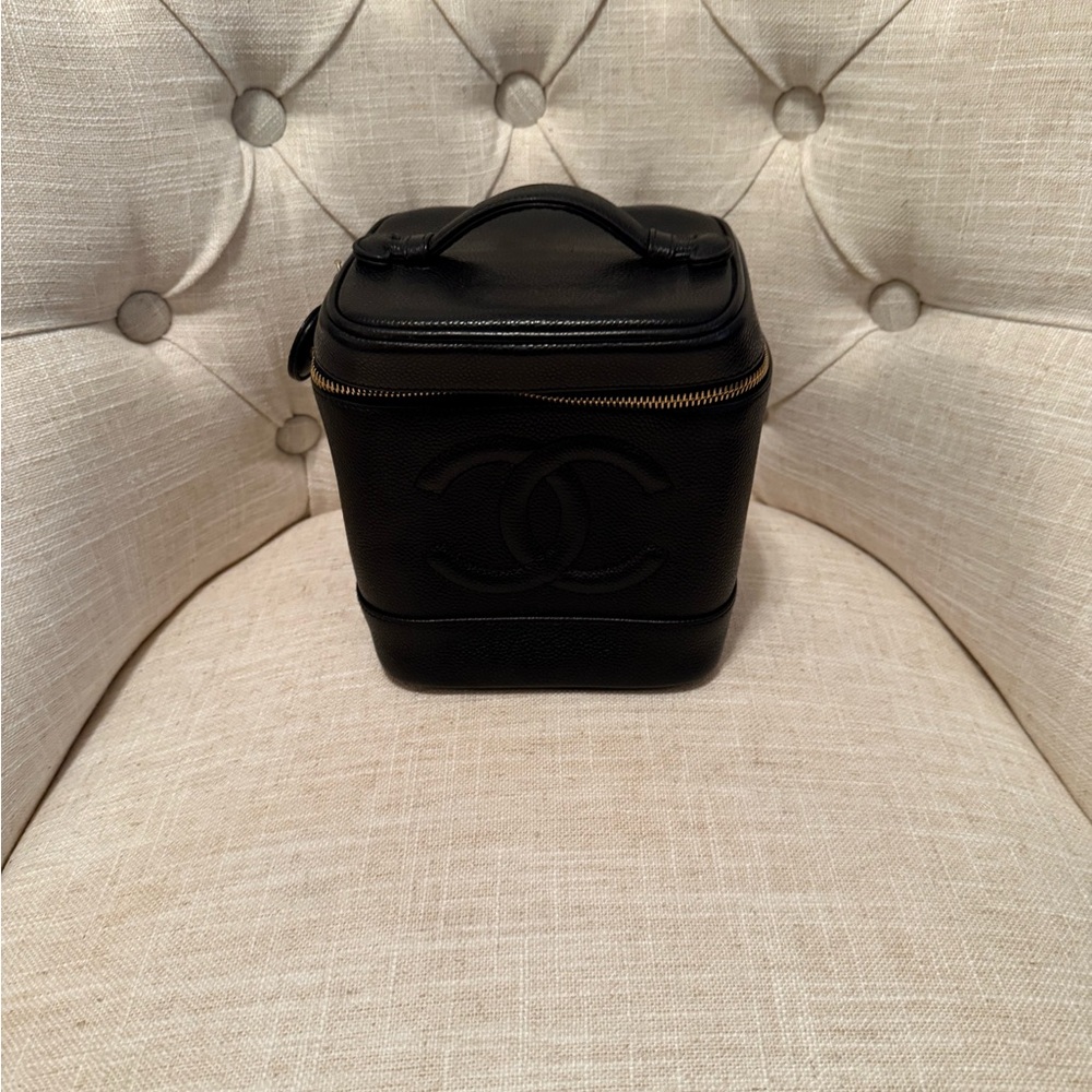 CHANEL Black Leather Cosmetic Case